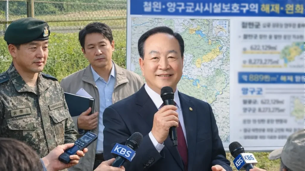 군사시설보호구역 완화 중요성을 설명하는 한기호 의원