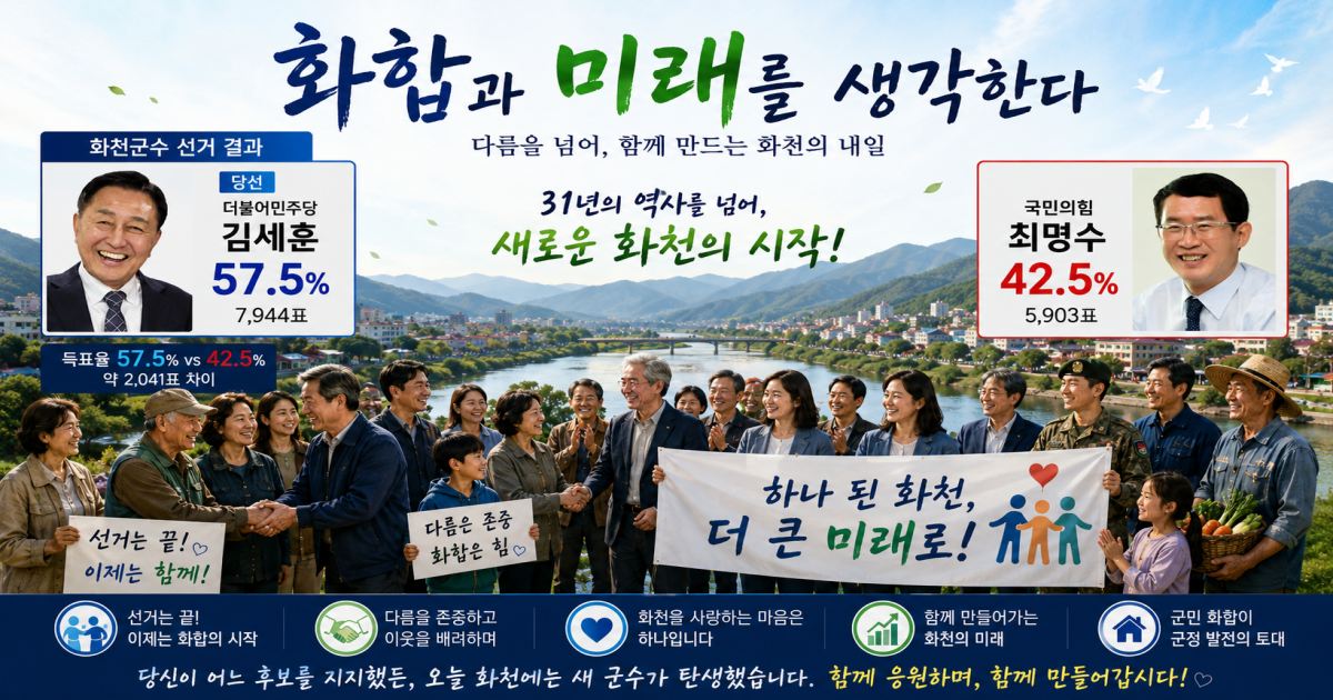 화천군수 선거 결과를 보며, 화합과 미래를 생각한다